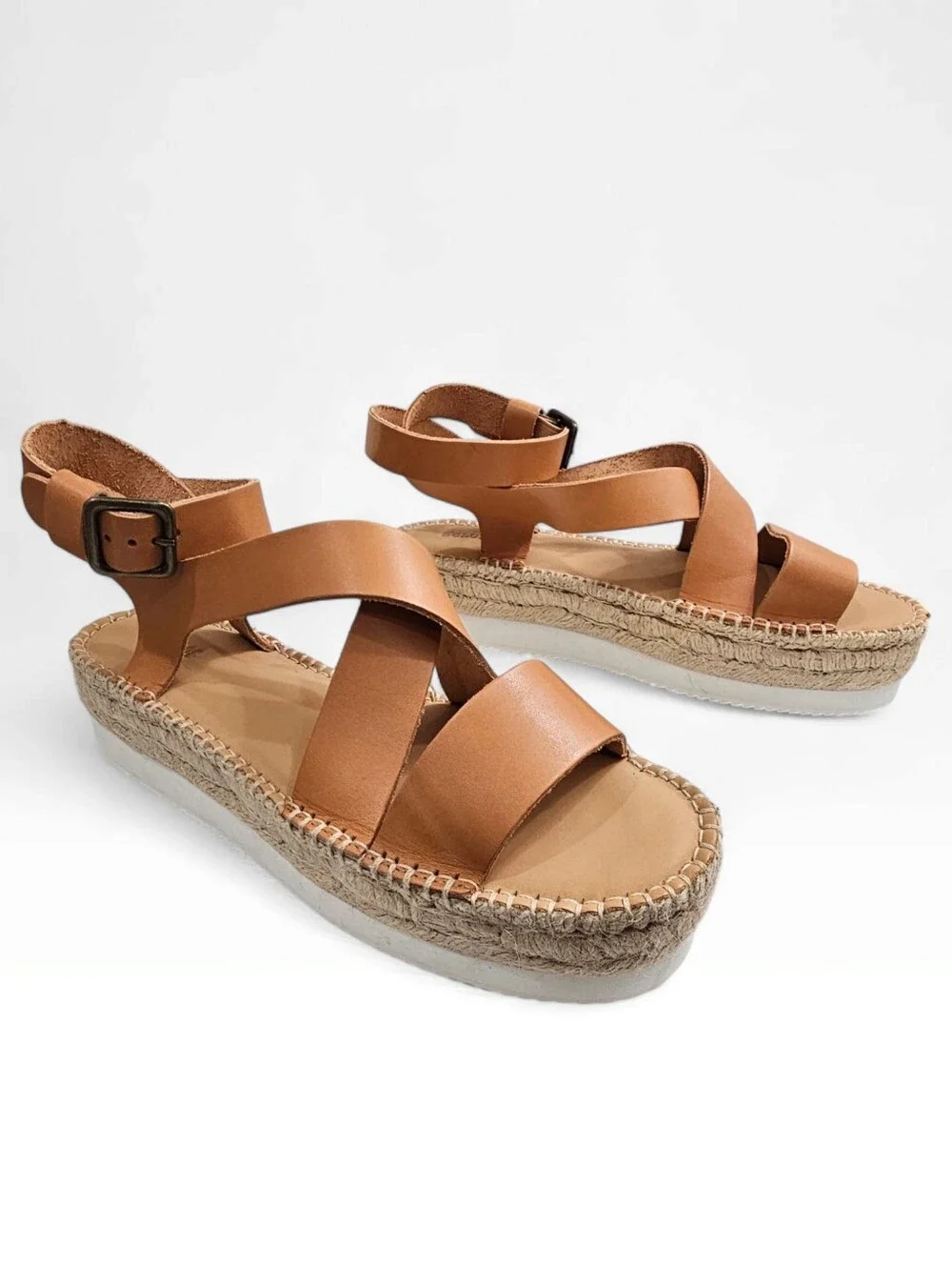 SOLUDOS Olympia Espadrille Jute Platform Tan Leather Strappy Sandals 10M